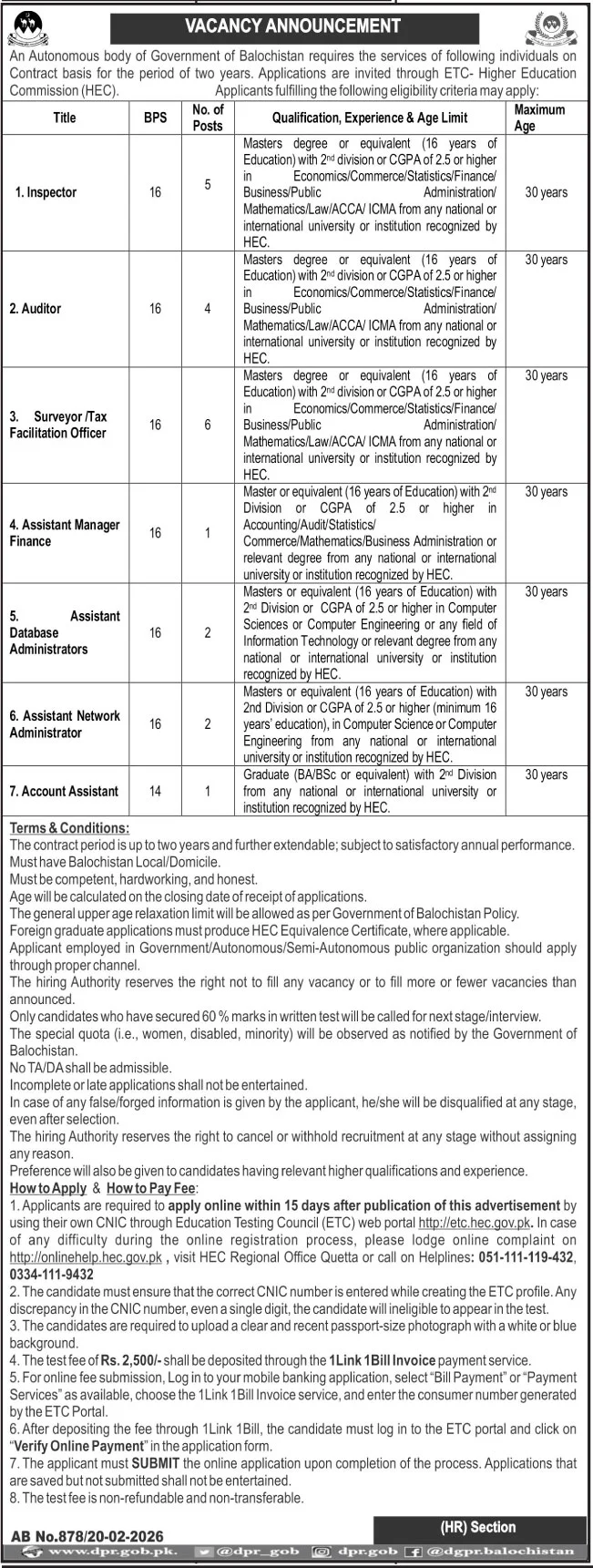 Balochistan Higher Education Commission Jobs HEC Jobs 2026