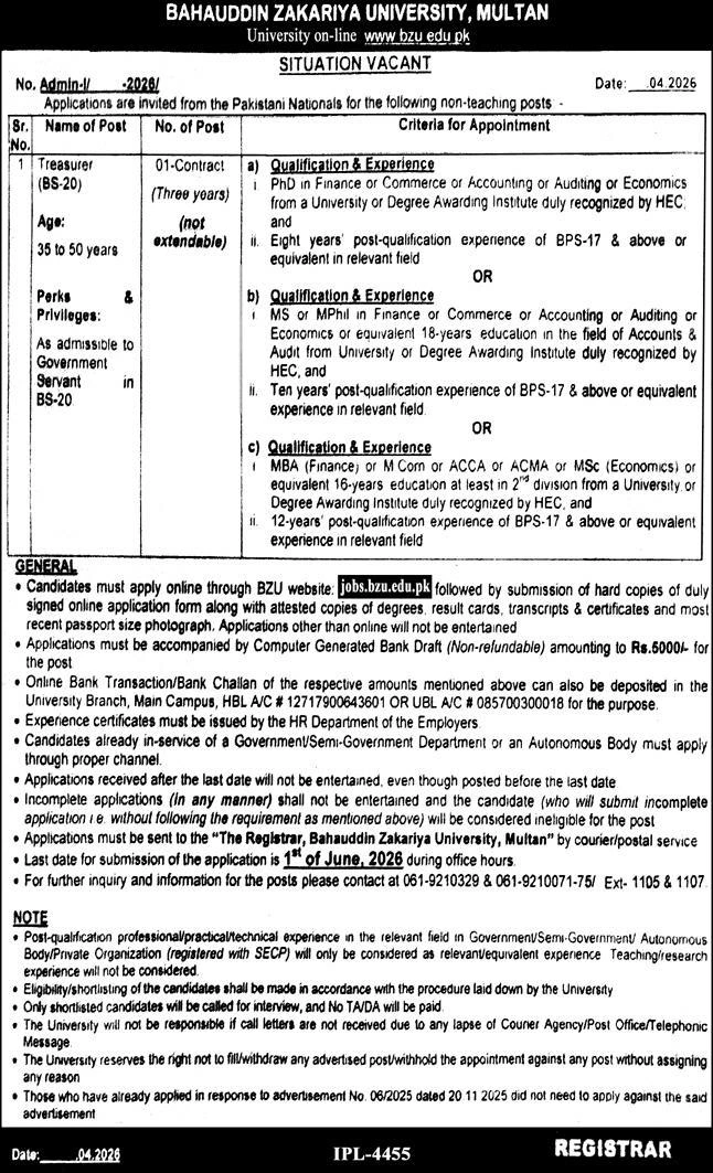 Bahauddin Zakariya University Jobs 2026 | BZU Multan Jobs