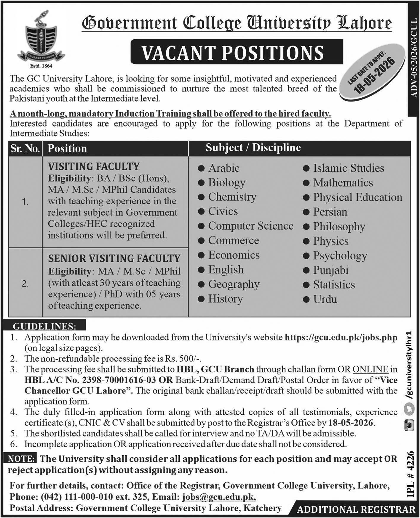GC University Karachi Campus Jobs 2026 | GC University Jobs