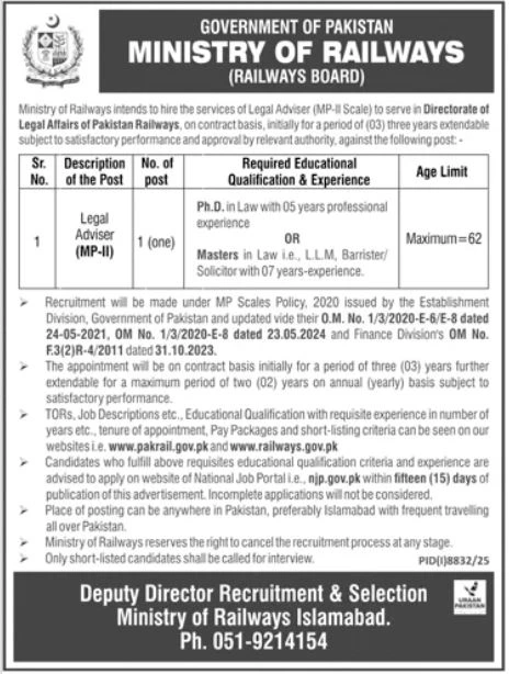Govt. of Pakistan Ministry of Railways Islamabad Jobs 2026