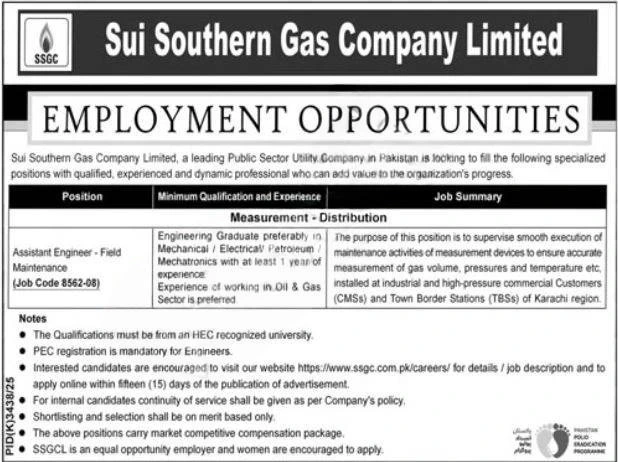 Karachi SSGC Jobs 2026  SSGC Job for Assistant Engineer